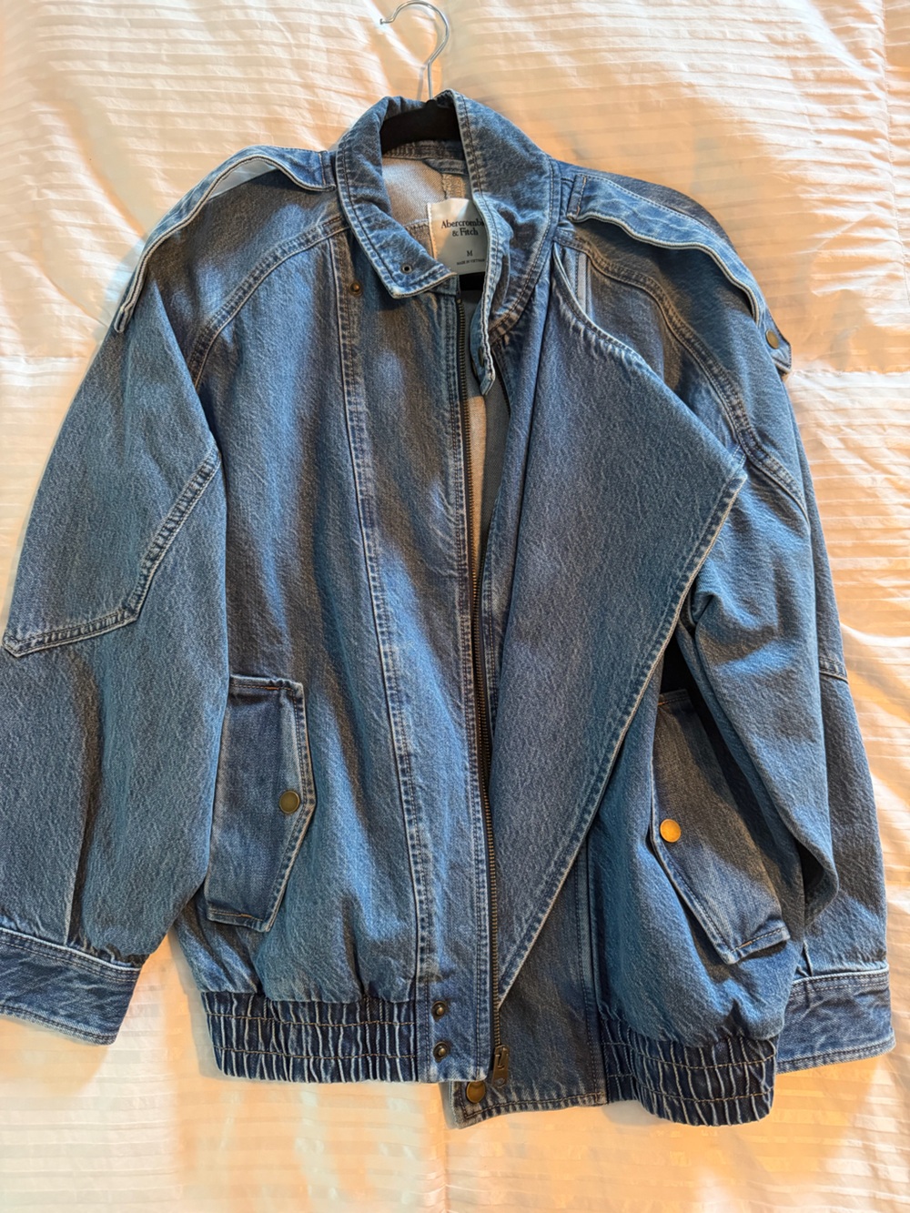 Abercrombie & Fitch Blue Denim Bomber Jacket - Relaxed Fit